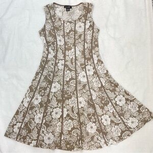 Chaps Tan and White Floral Midi Dress